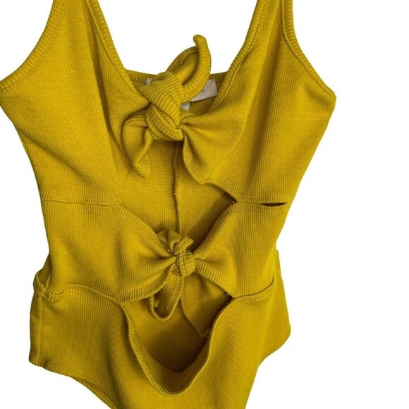 Etophe Studios Sexy Yellow Tie Front Bodysuit Women's Size Medium Vacation - Picture 2 of 6